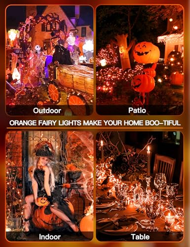 suddus Halloween Lights Battery Operated, 33ft 100 LED Orange String Lights for Outside Decorations Waterproof, Fairy Lights with Timer and Remote for Party, Yard, Outdoor, Tree, Wedding, Rroom Decor - color: Orange, size: 100LED