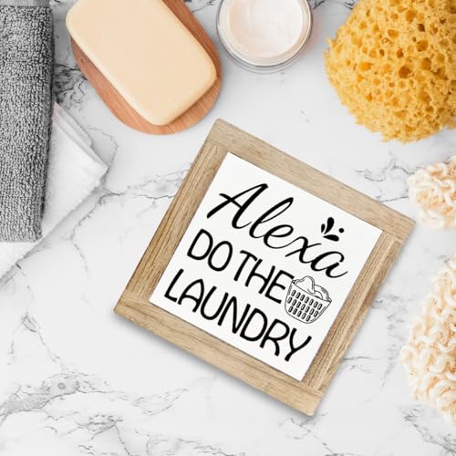 Alexa Do the Laundry Sign, Laundry Bathroom Decor, Farmhouse Style Home Decors, Funny Washing Sign, Decorative Wooden Table Signs, Desk Decor Art, Shelves Decoration - color: Color17