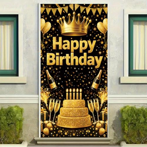 Happy Birthday Door Banner Backdrop (30 x 75 inches) - Colorful Party Porch Decoration, Birthday Celebration and Party Decoration - Champagne Elements - color: multicolored#mf2602020
