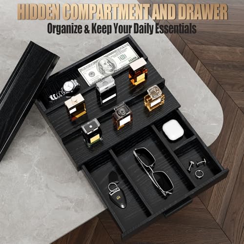Solid Walnut Cologne Organizer for Men,Cologne Stand,3 Tier Wooden Cologne Holder Shelf Display,Perfume Stand Organizer with Drawer and Hidden Compartment,Gift for Men Dad Husband,Black - color: Black 3 Tier