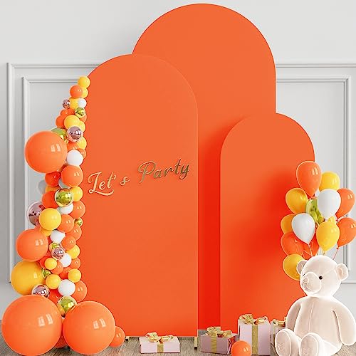 Wokceer Set of 3 Wedding Arch Backdrop Cover Spandex Fitted Wedding Arch Stand Covers Round Top Chiara Backdrop Stands Cover for Birthday Party Ceremony Banquet Decoration 4ft,5ft,6ft OrangeRed - color: Orangered, size: 4FT, 5FT, 6FT