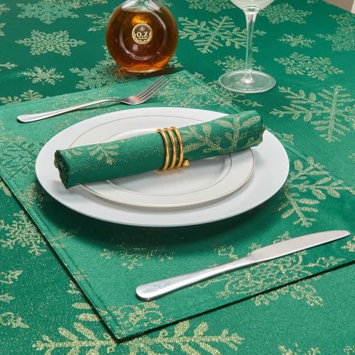 Cloth Napkins Set of 8–Square Jacquard Sparkling Metallic Snowflake Fabric Polyester Washable Reusable Cloth Napkins for Kitchen Dinner Dining Restaurant Wedding Table(Hunter Gold/17x17 Inch) - color: Hunter Gold