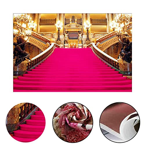 Pink Carpet Stairs Backdrop, Royal Themed Birthday Party Photo Backdrop Vinyl 7x5ft Golden Palace Gorgeous European Hall Bridal Shower Banner BJXTGU84 - color: Pink, size: 7x5ft