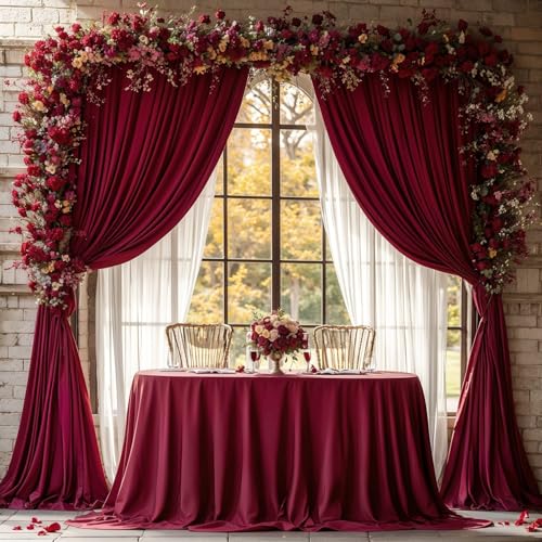 Burgundy Backdrop Curtains 4 Panels - Wrinkle-Free Polyester Photography Drapes for Baby Shower & Birthday Party - 16 X10FT - color: Burgundy, size: W4' x H10'(4 panels)