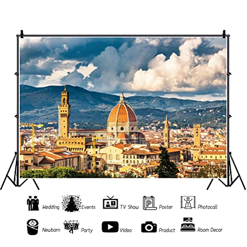 12x8ft Italy Photography Backdrop Florence Cityscape Background for Photography Vintage Buildings Mediterranean Style Backdrops European Honeymoon Travel Portrait Photo Booth Studio Props - size: 12x8ft