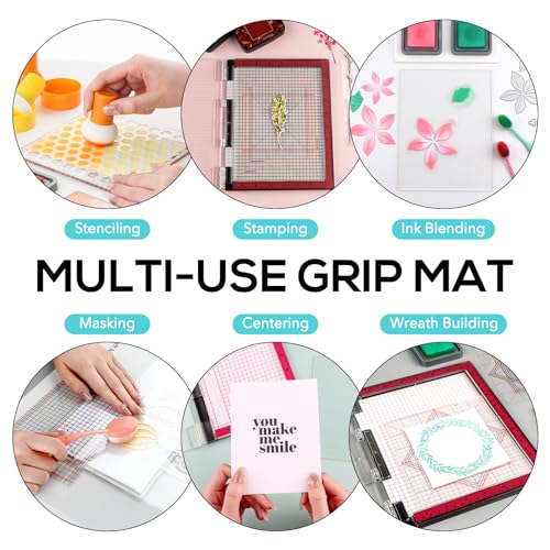 2PCS 6.5X8.5"Photopolymer Grip Mat with 4PCS Printed Guides for Stamping,Multi-Use Non-Slip Sticky Mats Fit In Stamp Positioning Tool for Card Making Hold Your Cardstock In Place When Stamping,Stencil - color: 6.5x8.5" 2xgrip Mat+4aligment