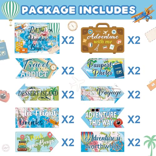 20 Pieces Travel Party Signs Travel Themed Party Decorations Let The Adventure Begin Sign Around the World Decorations Bon Voyage Party Wall Door Porch Yard Sign Travel Party Supplies - style: Travel
