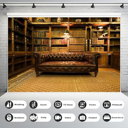 Library Backdrop Vintage Luxury Old School Library Bookshelf Collection Photography Background Business Room with Leather Sofa Book Shelf Wallpaper Decorations for Adult Photos Prop 5x3ft - color: Light Brown, size: 5x3ft