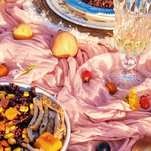DOLOPL CheeseclothTable Runner 13.3ft Boho Gauze Cheese Cloth Table Runner Cheese Cloth Table Runner for Baby Shower Decoration Bridal Shower Party Long Sheer Centerpiece - color: Blush Pink