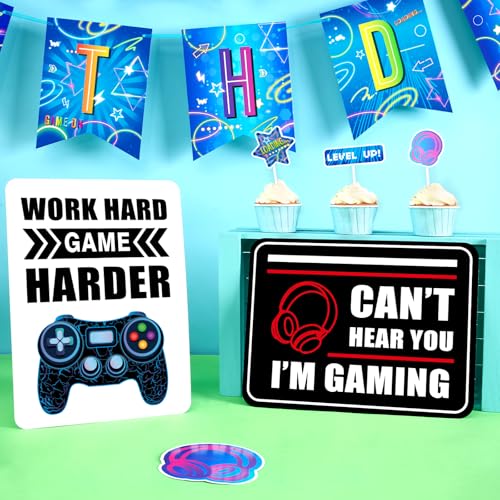 Video Game Party Decorations - 9 PCS Video Game Birthday Party Decorations Gaming Zone Signs for Boys Kids Gaming Birthday Supplies Funny Games Night Decoration for Door Windows Yard Wall Decor - style: Game Zone