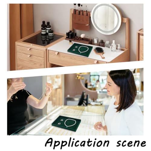 UNICRAFTALE Velvet Jewelry Trays flat Green Rectangle Velvet Display Trays Elegant Stackable Jewelry Drawer Organizer Tray for Rings Earrings Necklaces Bracelets Storage Display 35x24x3.2cm - style: Rectangle