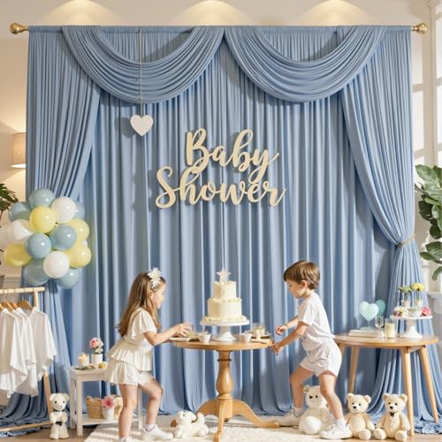 gogoparti 10x12ft Dusty Blue Backdrop Curtain for Wedding Parties, 2 Panels (5x12 ft Each) Wrinkle-Free Dackdrop Curtains, Silky Draping Fabric for Birthday Party, Baby Shower, Photo Background - color: Dusty Blue, size: 5ft(W)x12ft(H)-2 Panels
