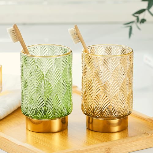 Makeup Brush Holder Organizer,Toothbrush Holders,Desk Pen Pencil Holder,Multifunctional Vintage Glass Brush Cup(A42-2-US) - color: Gold