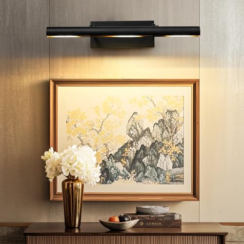 Art Picture Frame Wall Light: 24" Black Dimmable Vintage Artwork Brass Painting Spotlight - Hardwired Swing Arm Rotatable 3 Lights over Pictures - Linear Accent Lighting above Photo for Gallery Museum - color: Black, size: 24"-3 Bulb