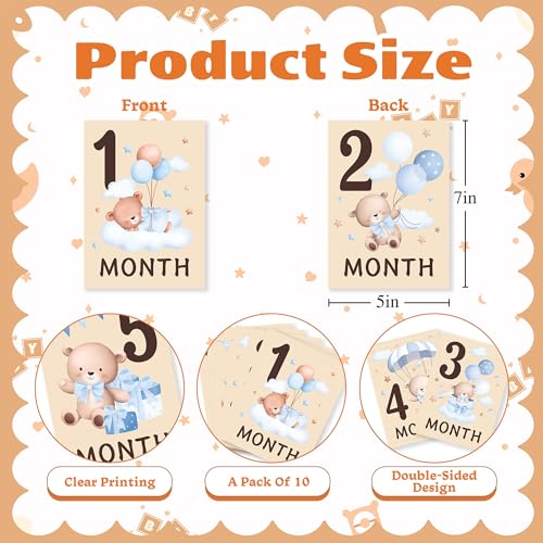 Baby Milestone Cards, 10pcs Double Sided Newborn Photo Prop, First Words, Haircut & More, First Year Monthly Milestone Cards, Boho Bear Pregnancy Announcement Ideas Decor Supplies(03) - style: Boho Bear