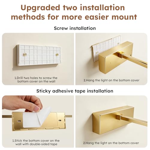 Picture Light for Wall Painting Lighting,Remote Control Art Display Light,3 Lighting Colors Brightness Dimmable Timer Auto-Off,High Lighting Your Gallery Poster Portrait Frame Dartboard - color: Gold