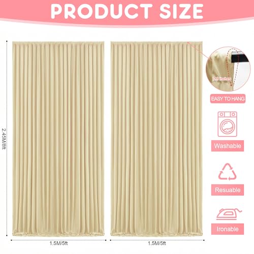 Asee'm 10x8FT Beige Backdrop Curtains for Parties, Polyester Photo Fabric Curtain Backdrop Drapes for Birthday Wedding Party Decor Background Photography with Rod Pocket, 5x8FT, 2 Panels - color: Beige, size: 5'(W) x 8'(H), 2 panels