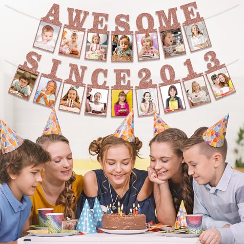 Pre-strung Awesome Since 2013 Photo Banner Birthday Decorations for Girls Women- Pink Rose Gold Glitter Happy 13th Birthday and Anniversary Decorations Party Supplies - style: Pink Rose Gold 13th