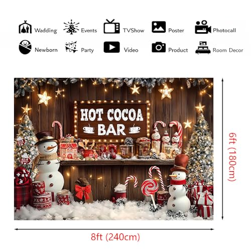 AIBIIN 8x6ft Christmas Hot Cocoa Backdrop Candy Shop Snowman Photography Background Winter Christmas Party Photo Props for Baby Shower Birthday Family Party - color: Hot Cocoa Bar, size: 8x6ft