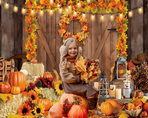Fall Thanksgiving Backdrop 10x8ft Autumn Rustic Brown Barn Door Photo Background Fabric Photography Backdrop Fall Baby Shower Birthday Party Decorations Portrait Photo Shoot Studop Props - color: Fall Barn Door 02