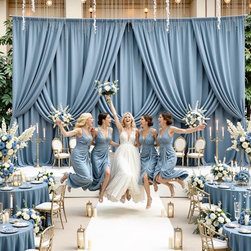 50ft x 14ft Dusty Blue Backdrop Curtains for Wedding Parties, 10 Panels Wrinkle Free Polyester Fabric Drapes for Reception, Photography Background, Baby Shower & Stage Decor (5ft x 14ft Each) - color: Dusty Blue, size: 5ft(W)x14ft(H),10panels