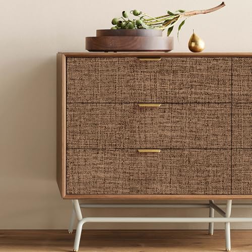 Brown Grasscloth Peel and Stick Wallpaper 17.3"x300" Faux Linen Textured Contact Paper Removable Self Adhesive Vinyl Wallpaper for Bedroom Bathroom Kitchen Cabinets - color: Brown, size: 17.3" x 300"