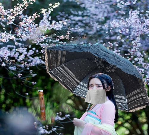 WENDIN Vintage Foldable Lace Parasol Gothic Umbrella rain Anti-uv Protection parasol sunblock umbrella dome Photo Props girls women lace umbrellas - color: Manual Black