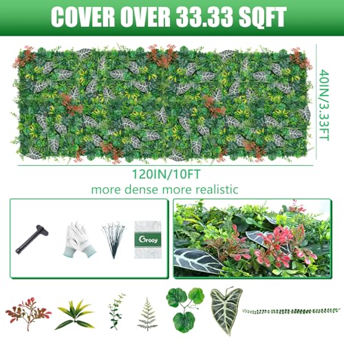 Grooy Grass Wall, Artificial Monstera Boxwood Panels 40"x120"(33.33 SQFT), Privacy Hedge Fence Screen with UV Protection, Greenery Backdrop for Indoor Home Wedding Decor and Outdoor Patio Backyard - color: Red Roll, size: 40''x120''
