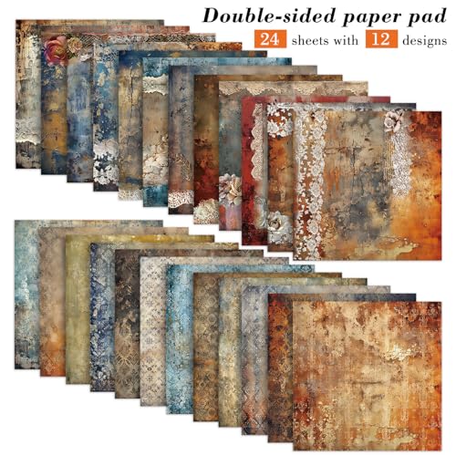 6'' Vintage Lace Scrapbook Paper Pad - 24 Sheets Double Sided Origami Cards for Junk Journal Collage Supplies Cards Decor Gifts Crafts DIY Wrapping Decorative Folded Photo Album - color: Vintage Lace