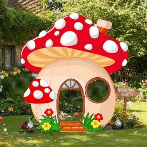 Capoda 42.4'' Mushroom Cardboard Fairy Birthday Party Decorations Giant Mushroom House Stand Up Photo Props for Yard Lawn Garden Decor Forest Wonderland Fairy Theme Party Supplies - style: Mushroom