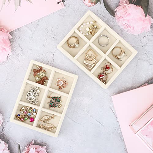DesignSter Small Jewelry Tray-Ring Organizer 2PCS Premium Velvet Rings Earrings Display Tray Storage Insert Holder for Jewelry Box, Drawer, Dresser (6 Grids, Beige) - color: Beige, size: 6 Grids