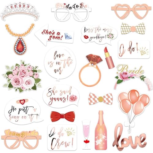 Wedding Party Photo Booth Props Kit for Wedding Decoration Favor Supplies Pose Sign Dress Up Fun Accessories - color: 23 Pcs