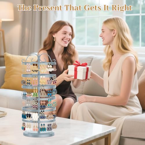 MODOWEY Rotating Earring Holder Organizer Stand, 6 Tier Large Capacity Jewelry Display Tree for Women Vendors, 264 Holes Adjustable Metal Rack for Stud Hoop Dangle Storage, Spin for Easy Access, Grey - color: Light Grey, size: 6-Tier