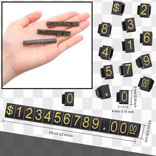 Vicenpal 100 Sets Price Display Cube Number Letter Price Tag Cube Blocks Adjustable Counter Stand Label for Retail, Jewelry, and Shop Pricing(Black with Gold) - color: Black With Gold