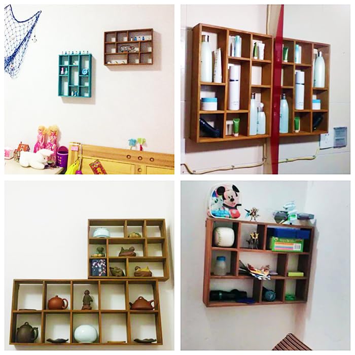 Shadow Box Display Shelf, Wall Mounted Wooden Hanging Display Shelf Floating Shelf Perfect for Little Figurines, Multi-Slot Wall Collection Freestanding Farmhouse Decor Display Case (Style I, Brown) - size: 9 Slot