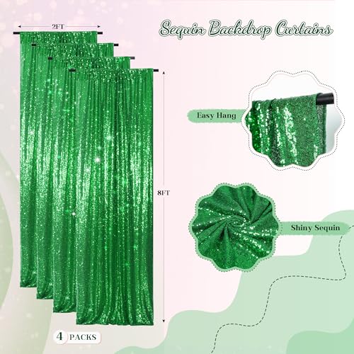 PartyDelight Green 2FT X 8FT Sparkly Sequin Backdrop Curtains 4 Panels for Wedding, Party, Room Decorations - color: Green, size: 24"W x 96"L (Pack of 4)