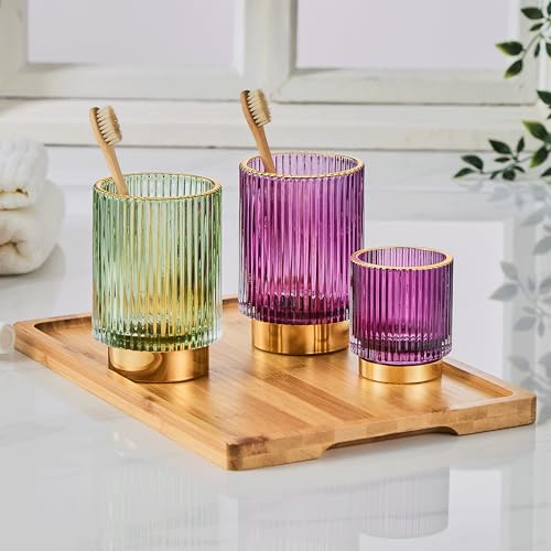 Makeup Brush Holder Organizer,Toothbrush Holders,Desk Pen Pencil Holder,Multifunctional Vintage Glass Brush Cup(A3-25-US) - color: Purple, size: Large