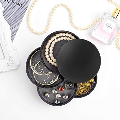 HengLiSam Jewelry Organizer, Small Jewelry Box Earring Holder for Women, Jewelry Storage Box 4-Layer Rotatable Jewelry Accessory Storage Tray with Lid for Rings Bracelets - color: Black