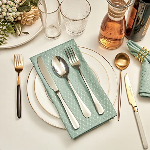 Cloth Napkins Set of 8 – Square 17x17 Inch Jacquard Fabric Polyester Washable Reusable Cloth Napkins for Kitchen Dinner Dining Restaurants Wedding Party Banquet (Sage Green) - color: Sage Green