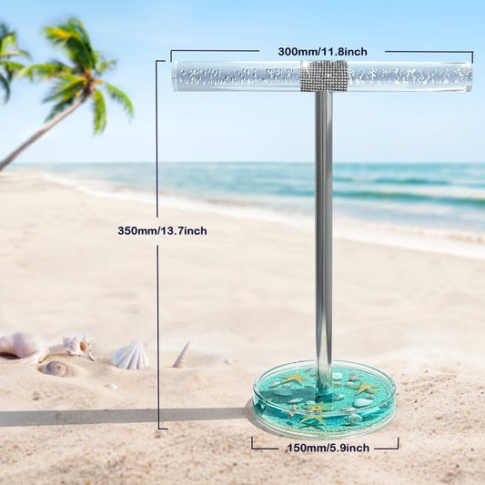 FONMY Jewelry Stand Holder Organizer Acrylic w/Nature Seashell Handmade,Seascape Countertop Jewelry Holder,Gift for Women,Jewlery Tower for Necklace, Earring, Bracelet (Blue)