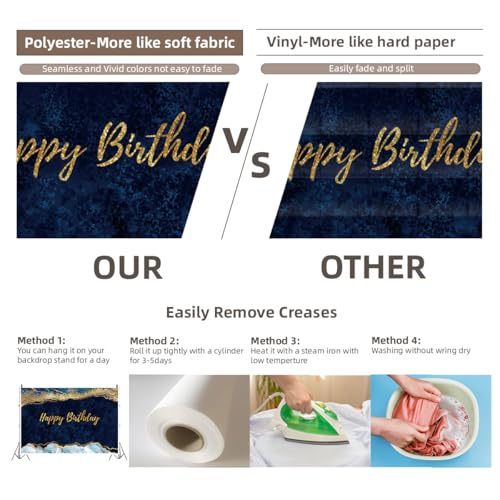 15x8ft Blue Marble Backdrop for Birthday Party Glittering Gold Fluid Happy Birthday Navy Blue Modern Photoshoot Background for Celebration Newborn Bbay Shower Kid Adult Portrait Photo Prop - size: 15x8ft-polyester