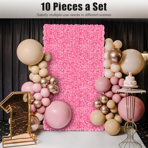 10 PCS Flower Wall Panel 24" x 16" Artificial Flowers Wall Decoration Decorative Hydrangea Flower Panels Walls for Home Party Wedding Christmas Festival Photo Backgdrop Decor (10 PCS, Pink) - color: 10 Pcs, Pink