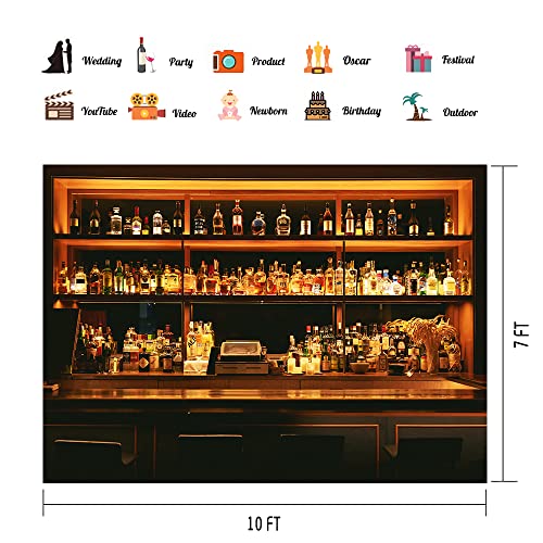 Bar Photo Backdrop Vinyl 10x7ft Large Wine Cafe Restaurant Drink Shelf Photography Backdrops for Friendsmas Party Urban Club Speakeasy Room Wall Art Background Videos Photo Backdrop BJLSPH1584 - size: 10x7ft