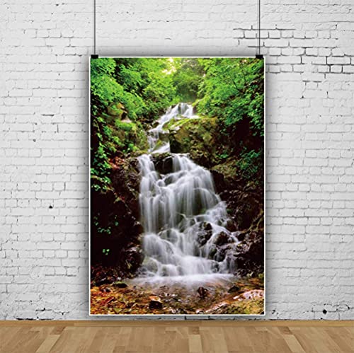 Laeacco 3x5ft Waterfall backdrop Spring Forest Landscape Children Kids Baby Photography Backdrop Wedding Lover Valentine 1x1.5m Nature View River and Small Waterfall Scenery Background Studio Props