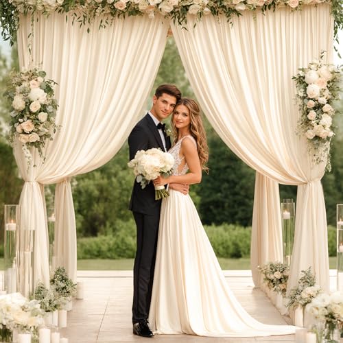 10x10ft Champagne Backdrop Curtain for Wedding Parties Wrinkle Free Fabric Champagne Drapes Backdrop Decoration for Baby Shower Birthday Photography Decoration 2 Panels, 5ft x 10ft - color: Champagne, size: 5ft x 10ft x 2 panels