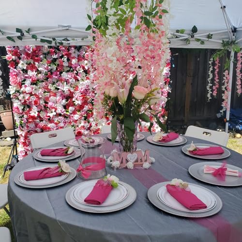 PLOYMONO Fuchsia Heavy Duty Cloth Napkins - 17 x 17 Inch Solid Washable Polyester Dinner Napkins - Set of 8 Napkins with Hemmed Edges - Great for Weddings, Parties, Banquet, Spring, Mother's Day - color: Fuchsia