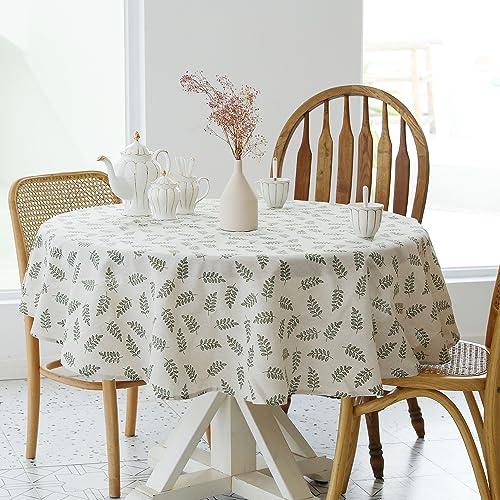 YiHomer Pastoral Round Tablecloth - 60 Inch Dia. Table Cloth - Washable Table Cover with Dust-Proof Wrinkle Resistant for Restaurant, Picnic, Bistro, Indoor and Outdoor Dining, Green Leaf - color: D - Leaf (Green), size: 60" (Round)