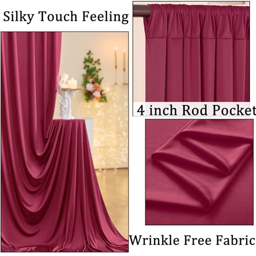 10ft x 10ft Wrinkle Free Maroon Backdrop Curtains for Parties, 2 Panels Silky Polyester Photo Backdrop Drapes for Wedding Birthday Christmas Photography Background Stand - color: Maroon, size: 10ftx10ft