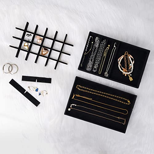 ProCase Stackable Jewelry Organizer Trays for Drawers, Jewelry Drawer Inserts Container Display Case Storage for Earring Necklace Rings Bracelet with Removable Dividers -Allblack, 4 Layers - color: Allblack, size: 4 Layers