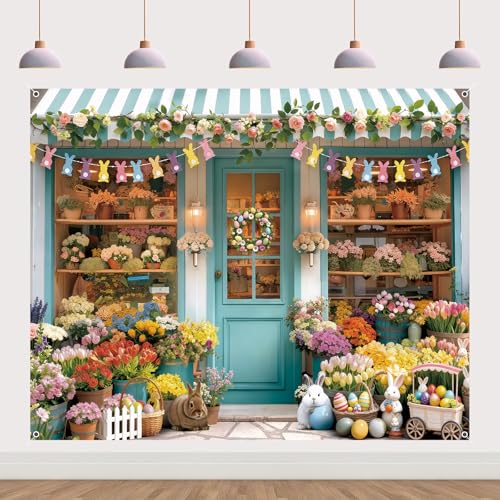 Spring Easter Backdrop 10x8ft Floral Bunny Eggs Photography Background Rabbit Flowers Banner Kids Adults Party Decorations Photo Props Fabric - color: Easter-1, size: 10x8ft